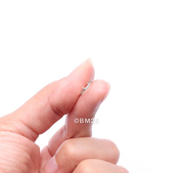 14 Karat White Gold Brilliant Sparkle Crescent Moon Bendable Hoop Ring - Picture 3 of 5